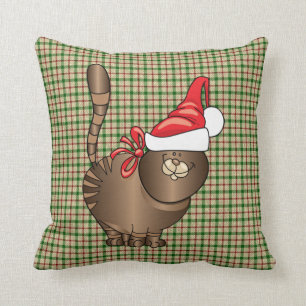 Coussin tabby cat père Noël