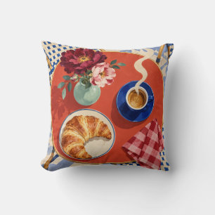 Coussin Table de bistro coloré de café croissant de Paris