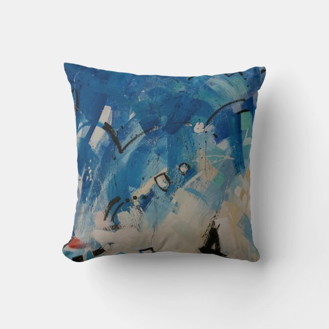 Coussin Tableau abstrait bleu et blanc (Recto)