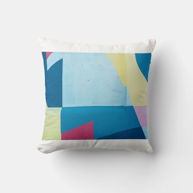 Coussin Tableau abstrait bleu, rouge, rose et jaune (Recto)