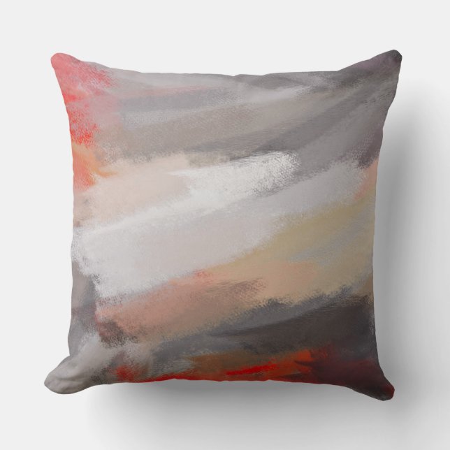 Coussin Tableau Abstrait rouge orange gris (Recto)