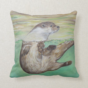 Coussin Tableau de la loutre de rivière joueuse