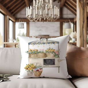 Coussin Tableau du marché aux fleurs aquarelle Art Cottage