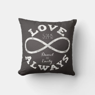 Coussin Tableau Noir Date de Mariage et Noms Amour Infini
