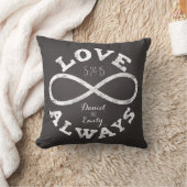 Coussin Tableau Noir Date de Mariage et Noms d'Amour Infin (Couverture)