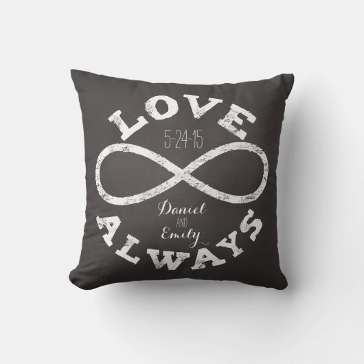 Coussin Tableau Noir Date de Mariage et Noms d'Amour Infin (Recto)