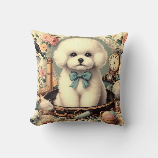 Coussin Tableau vintage Bichon Frisé (Recto)