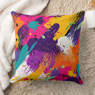 Coussin Tache de peinture grunge violet magenta néon