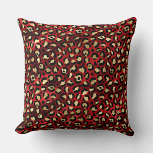 Coussin Taches de léopard en feuille d'or et rouge écarlat