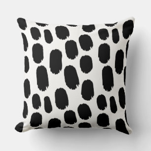 Coussin Taches peintes audacieuses - noir sur le blanc