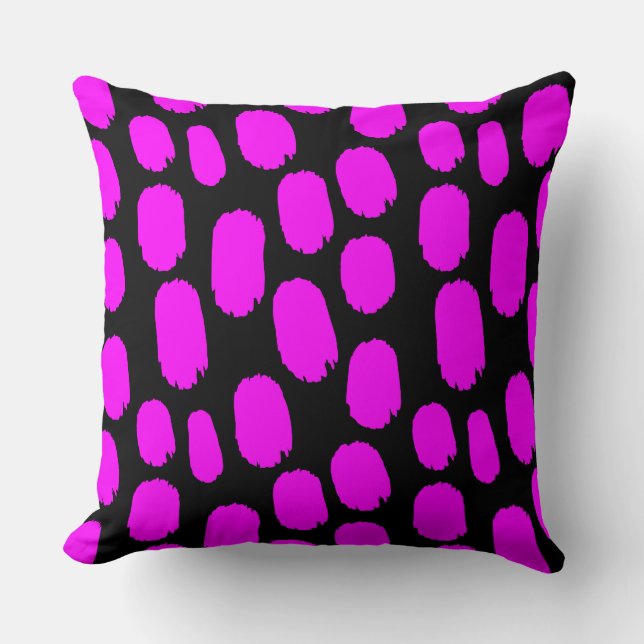 Coussin Taches peintes en gras - Magenta sur le noir (Recto)