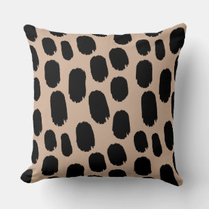 Coussin Taches peintes en gras - Noir sur lumière Brown d2