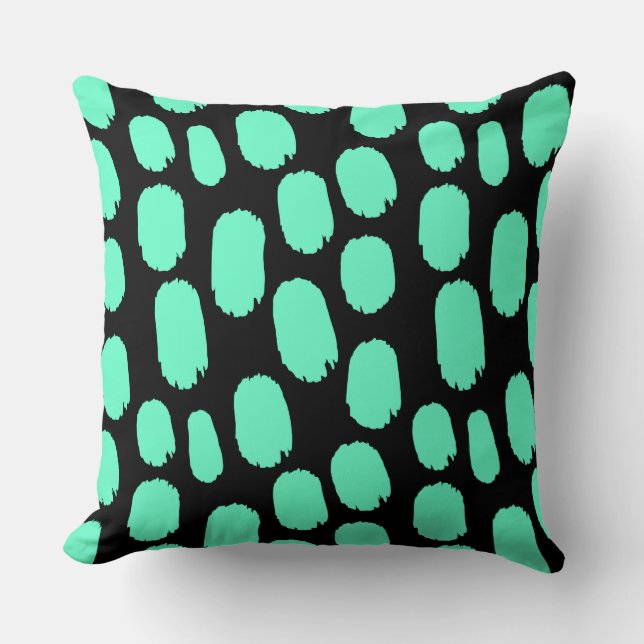 Coussin Taches peintes en gras - Turquoise sur noir (Recto)