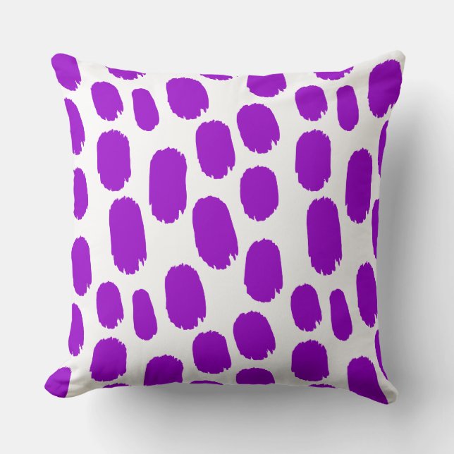 Coussin Taches peintes en gras - violet sur blanc (Recto)