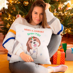 Coussin Tag de Chien Merry & Adorable Shih Tzu Avec Flocon
