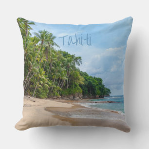 Coussin Tahiti Sand Beach Ciel bleu Palmiers