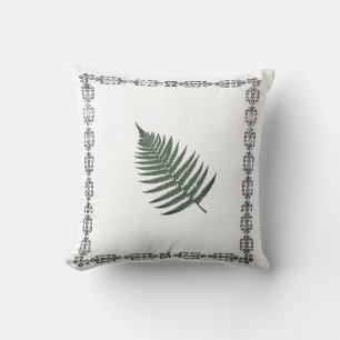 Coussin Taie d'oreiller cadre de feuille de fougère blanch