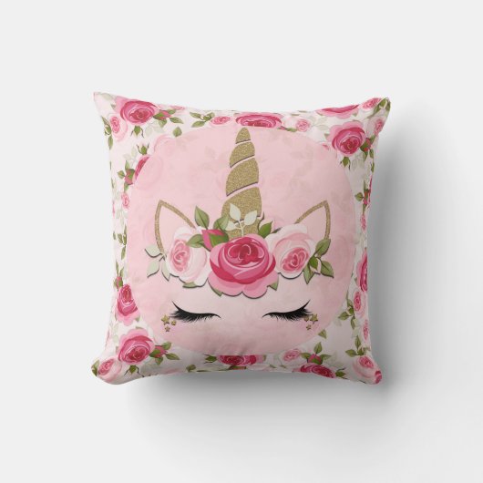 Coussin Taie d'oreiller Licorne Fleur Rose Tendance Mignon (Recto)