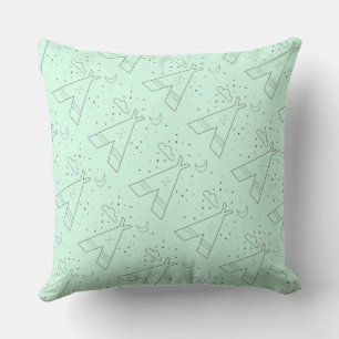 Coussin Taie d'oreiller réversible motif tribal tipi vert 