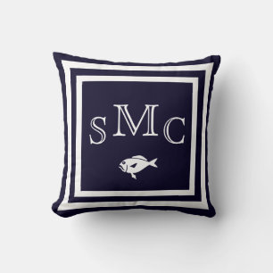 Coussin Taie d'oreiller unie bleu foncé MONOGRAM