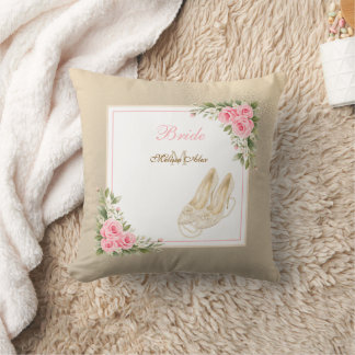 Coussin Talons Hauts Perles Ivoire Roses Roses Nom Monogra