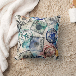 Coussin Tampon de passeport rustique motif de voyage (2)