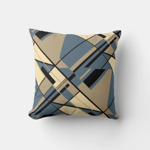 Coussin Tan Beige Noir Ardoise Bleu Diagonal Motif Abstrai