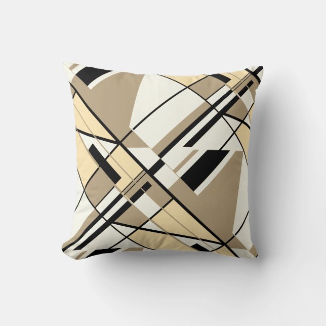 Coussin Tan, Beige, Noir, Blanc Diagonal Abstract Design (Recto)