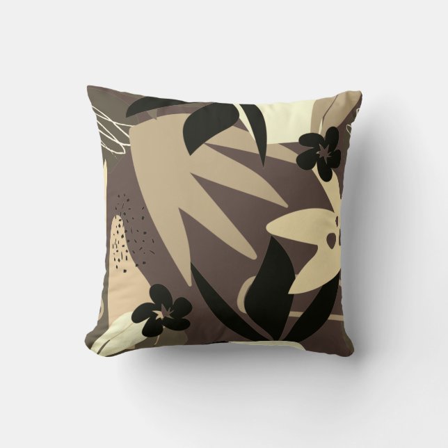 Coussin Tan Brown et beige Artiste Abstrait Tropical (Recto)