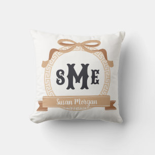 Coussin Tan Clé Grecque Monogramme à Nœud