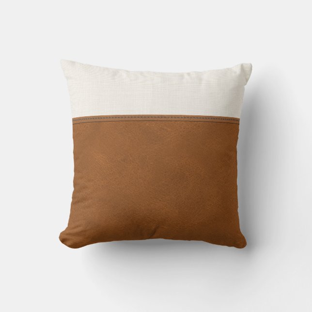 Coussin Tan Cuir Blanc Linge Look Mini Agritourisme (Recto)