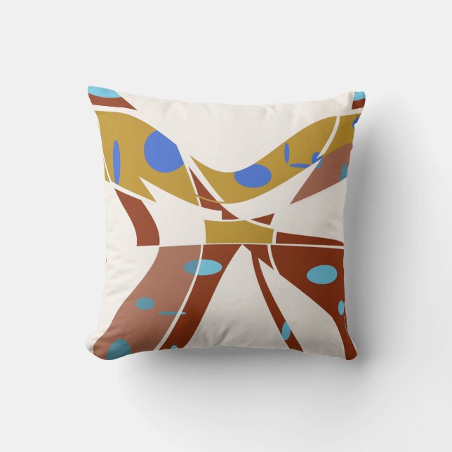 Coussin Tan doré rouille avec points bleus Papillon Abstra (Recto)