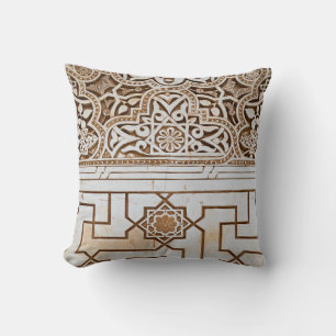 Coussin Tan et blanc géométrique Arabesque