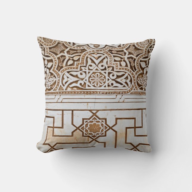Coussin Tan et blanc géométrique Arabesque (Recto)