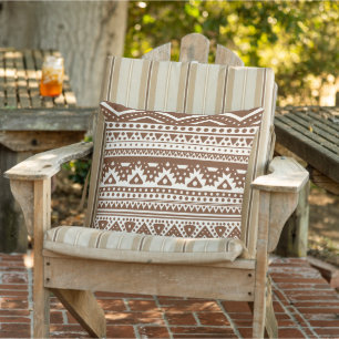 Coussin Tan foncé Brown ivoire Zigzag Stripes Art tribal
