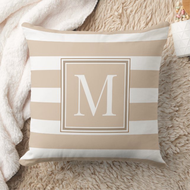 Coussin Tan neutre et bandes blanches avec Monogramme Brow (Couverture)