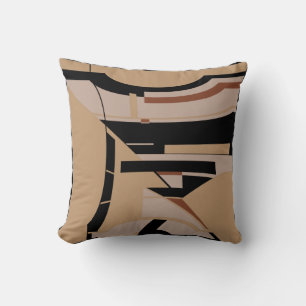 Coussin Tan Taupe Noir Méditerranéen Géométrique Abstrait