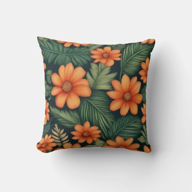 Coussin Tangelo tropical : Oasis florale vibrante (Recto)