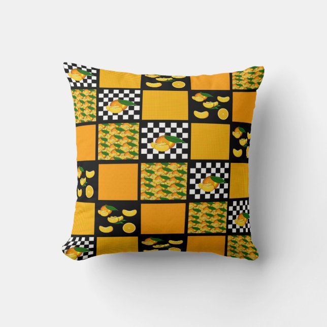 Coussin Tangerine et Patchwork à carreaux (Recto)