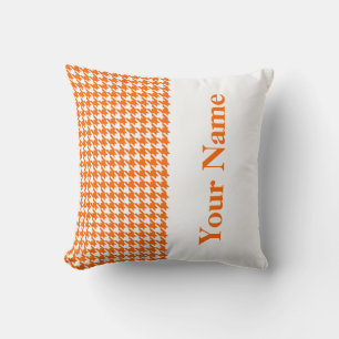 Coussin Tangerine Houndstooth moderne avec nom