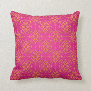 Coussin Tangerine Tango Orange et Rose Damassé