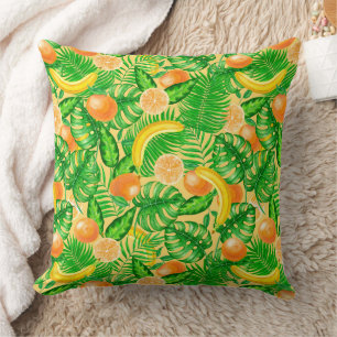 Coussin Tangerines, bananes et feuilles tropicaux