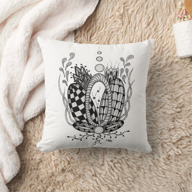 Coussin Tangle Art : Dessin floral, Ovale -  (Couverture)