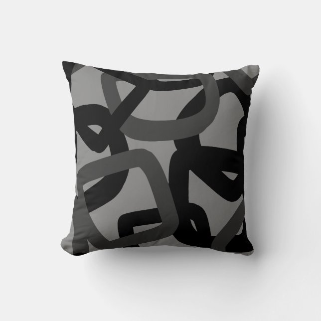 Coussin Tangle Carré Noir & Gris Charbon (Recto)