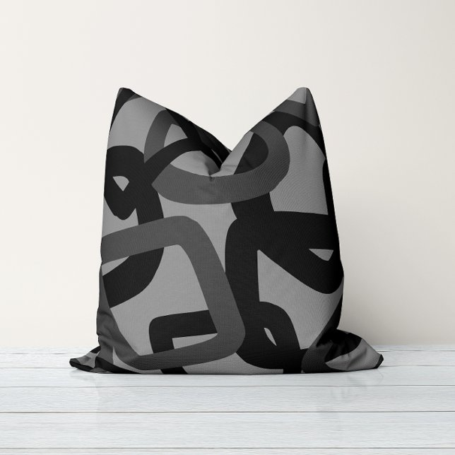 Coussin Tangle Carré Noir & Gris Charbon (Créateur téléchargé)