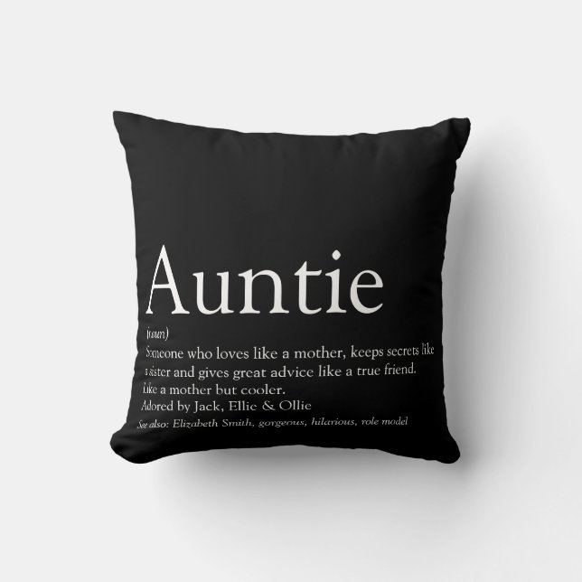 Coussin Tante préférée, Tante Définition Noir et Blanc (Recto)