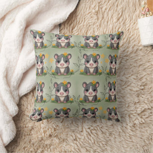 Coussin Tapir imprimé floral jaune