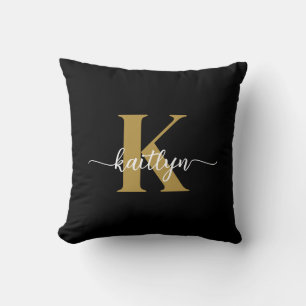 Coussin Tapis de sol monogrammé en noir et or