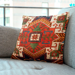 Coussin Tapis Kilim d'Anatolie centrale Konya Rouge Brûlé
