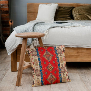Coussin Tapis Kilim Rouge Pâle Or Ancien Antique Turc